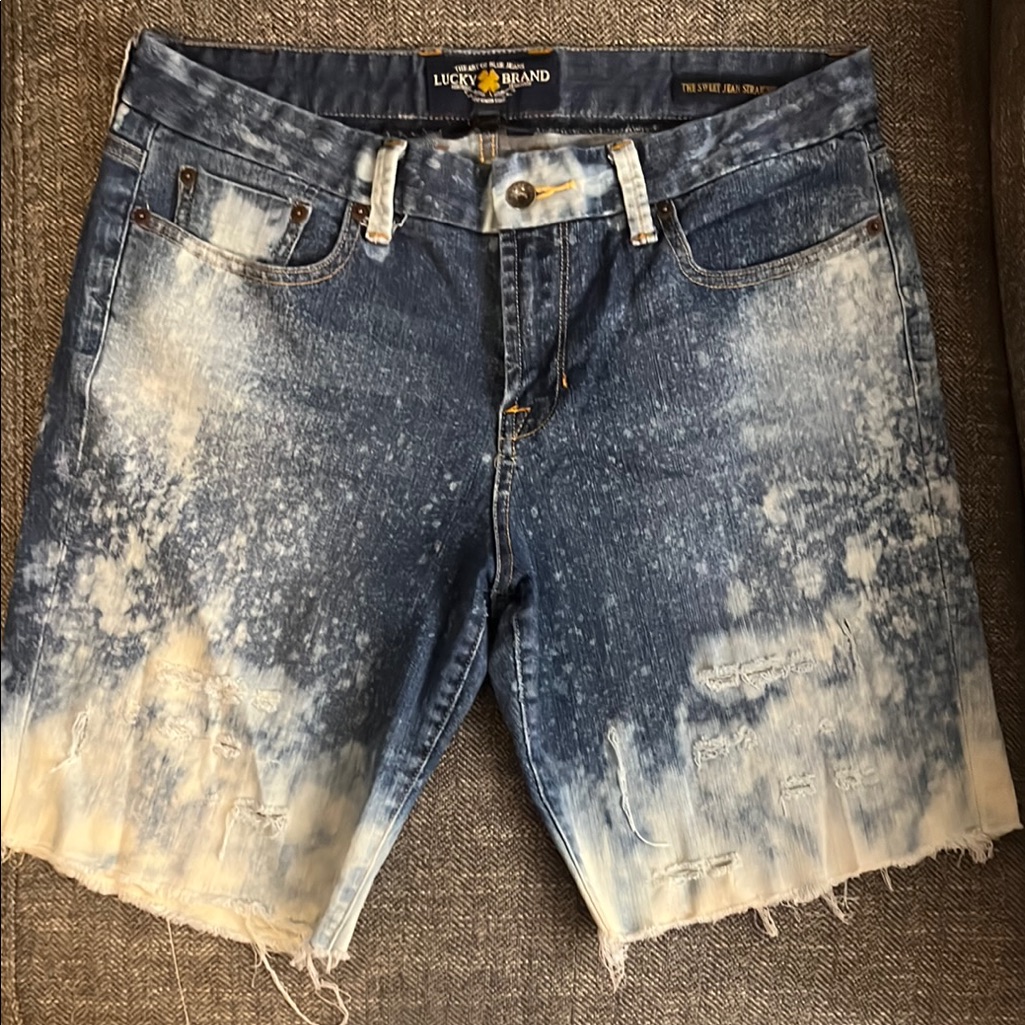 Lucky Brand Distressed Blue And White Denim Shorts Lucky Brand Distressed Blue And White Denim Shorts